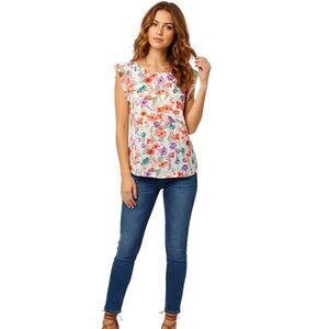 Esprit Womens Blouse Sz Small Floral Flutter Sleeve Short Sleeve Spring Summer